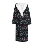 Purple And Teal Skull Pattern Print Hooded Bathrobe