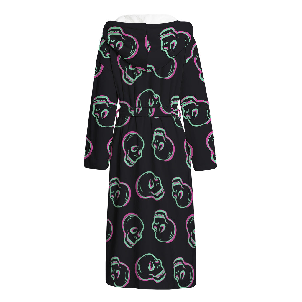Purple And Teal Skull Pattern Print Hooded Bathrobe