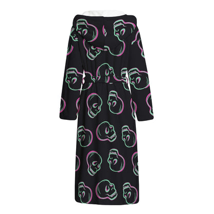 Purple And Teal Skull Pattern Print Hooded Bathrobe