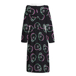 Purple And Teal Skull Pattern Print Hooded Bathrobe