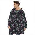Purple And Teal Skull Pattern Print Hoodie Blanket