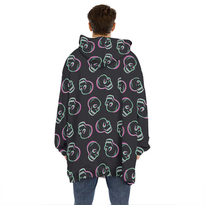 Purple And Teal Skull Pattern Print Hoodie Blanket