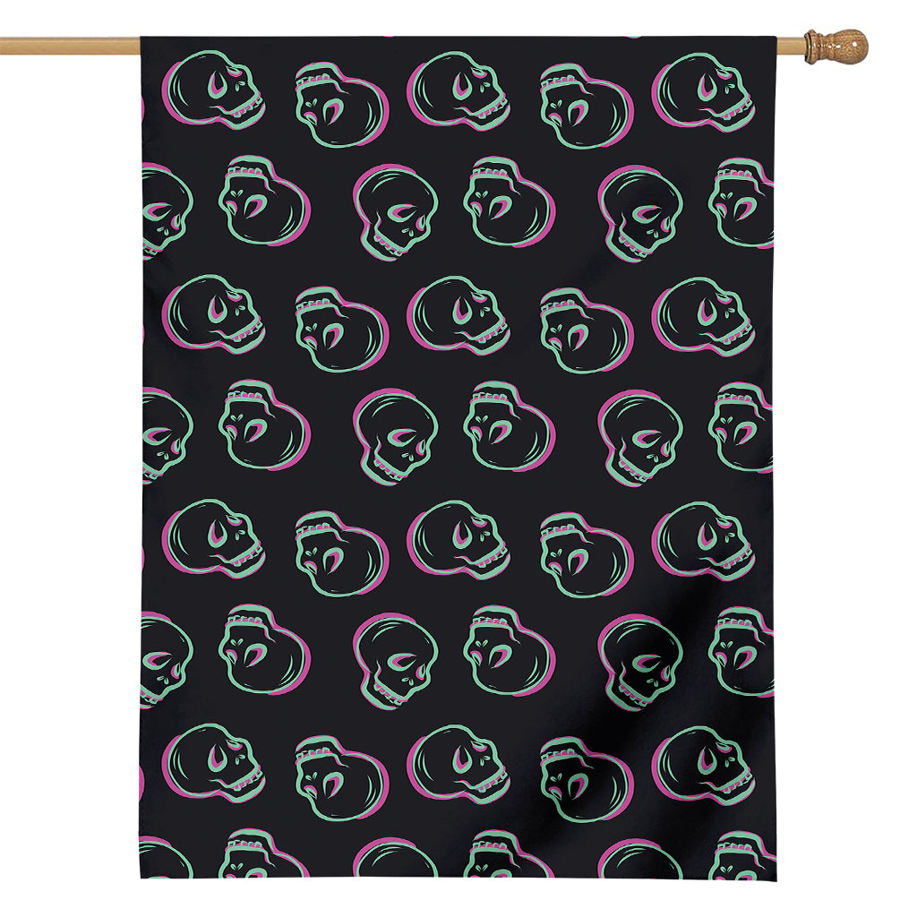 Purple And Teal Skull Pattern Print House Flag