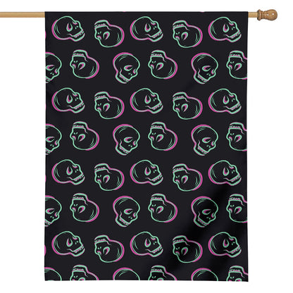 Purple And Teal Skull Pattern Print House Flag