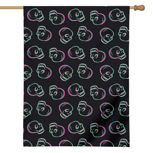 Purple And Teal Skull Pattern Print House Flag