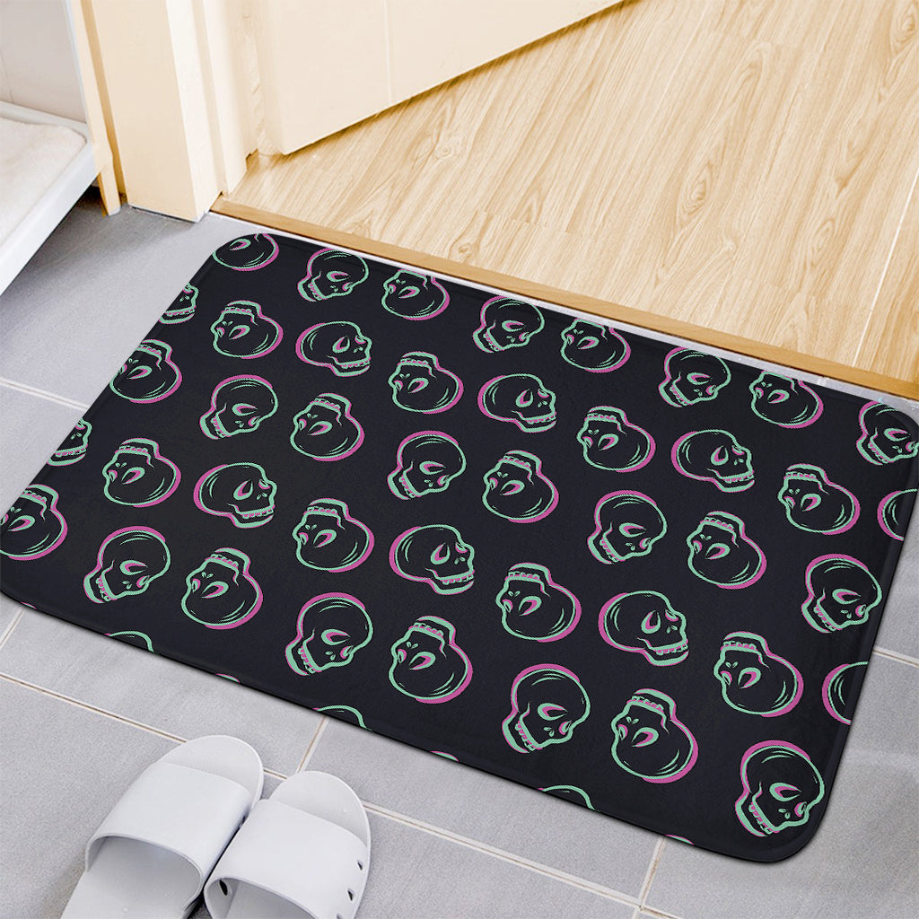Purple And Teal Skull Pattern Print Indoor Door Mat
