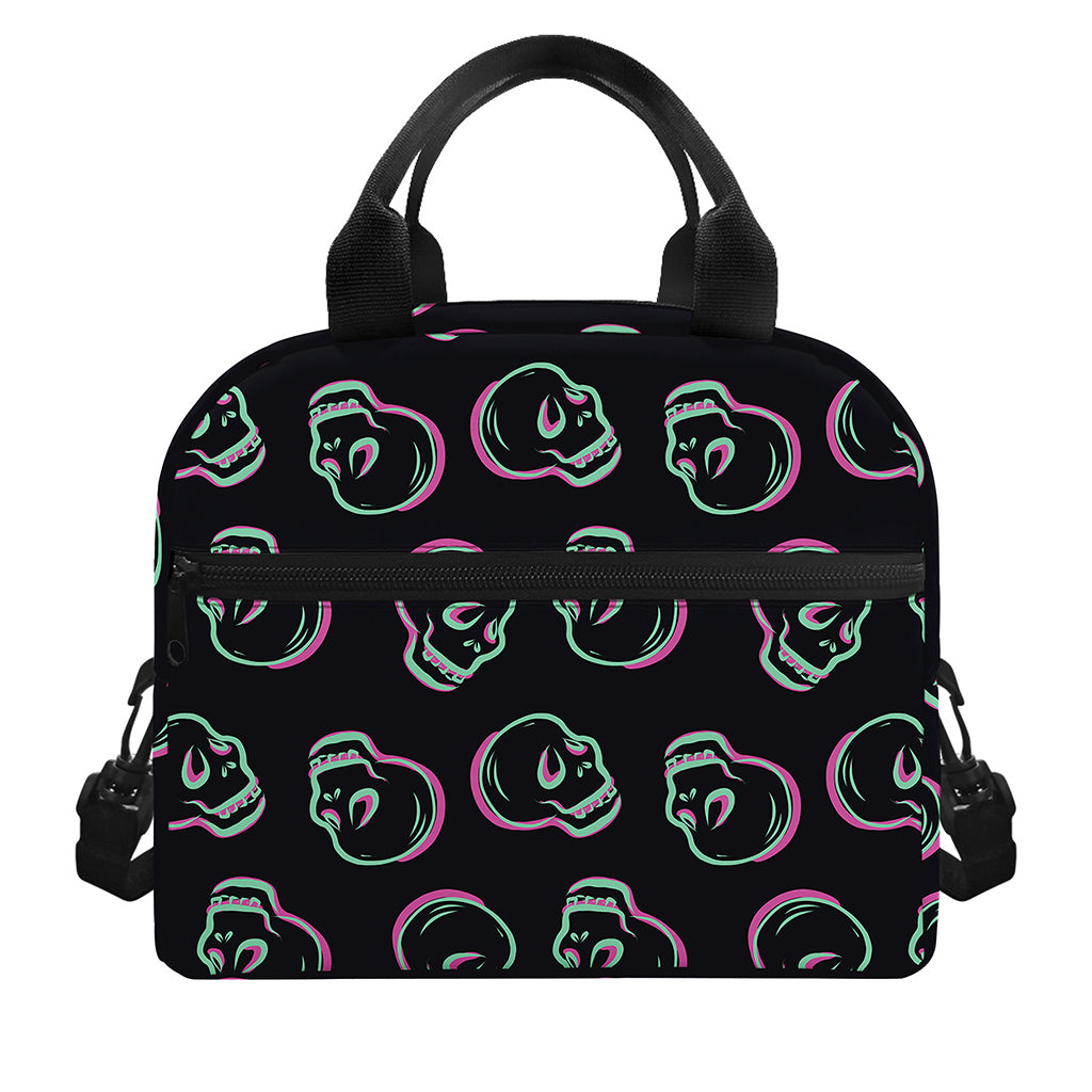 Purple And Teal Skull Pattern Print Insulated Lunch Bag