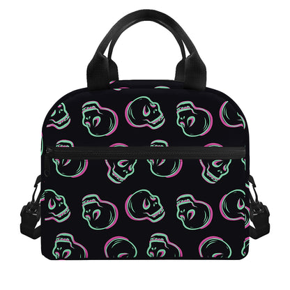 Purple And Teal Skull Pattern Print Insulated Lunch Bag