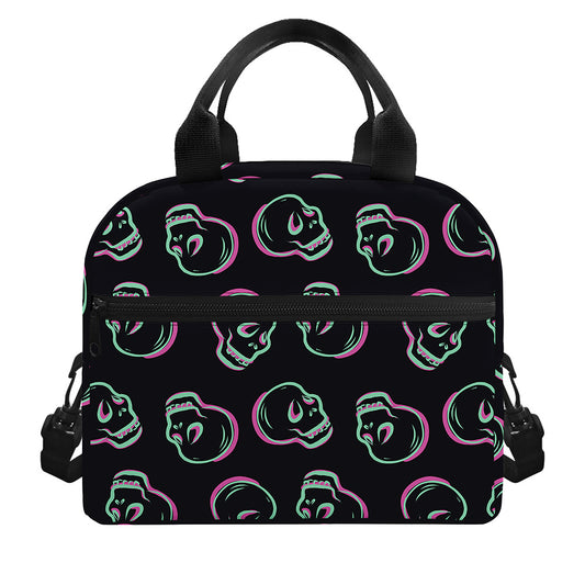 Purple And Teal Skull Pattern Print Insulated Lunch Bag
