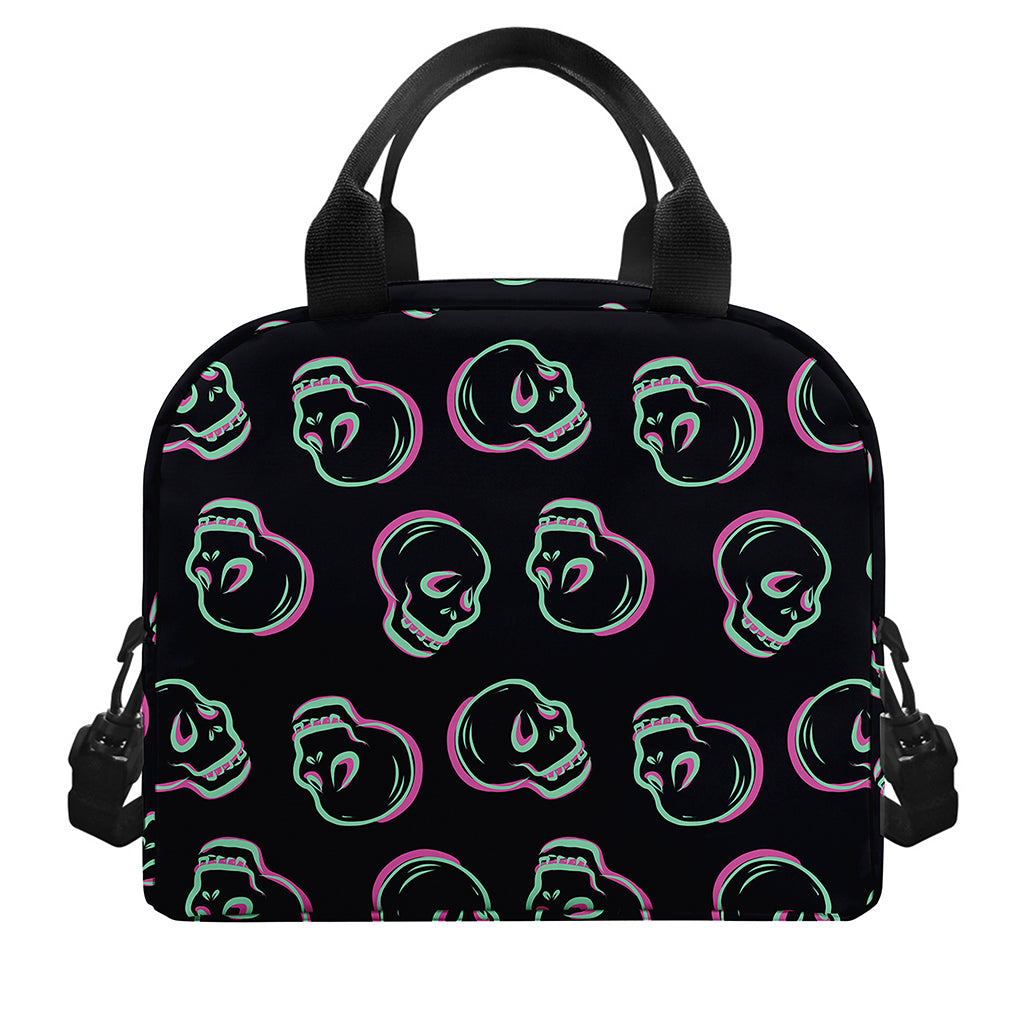 Purple And Teal Skull Pattern Print Insulated Lunch Bag