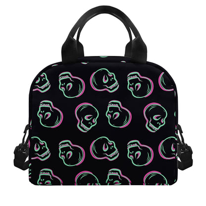 Purple And Teal Skull Pattern Print Insulated Lunch Bag