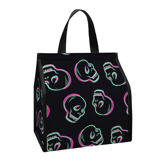 Purple And Teal Skull Pattern Print Insulated Lunch Tote
