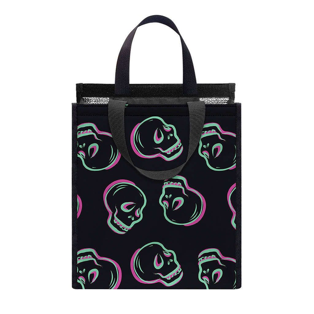Purple And Teal Skull Pattern Print Insulated Lunch Tote