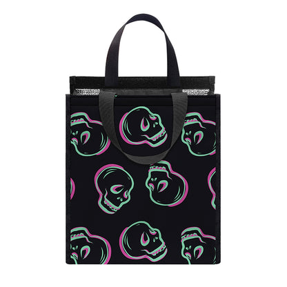 Purple And Teal Skull Pattern Print Insulated Lunch Tote