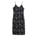 Purple And Teal Skull Pattern Print Jersey Midi Cami Dress