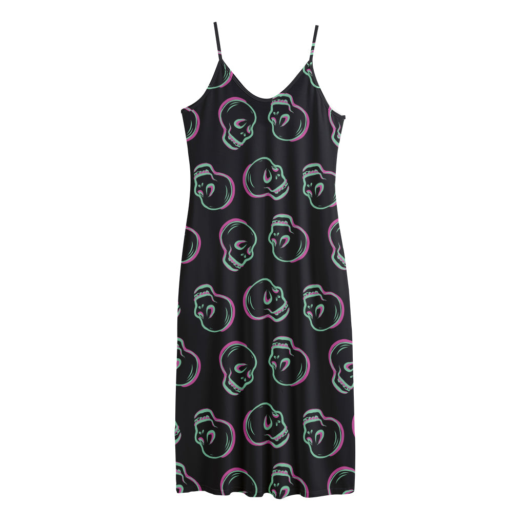 Purple And Teal Skull Pattern Print Jersey Midi Cami Dress