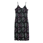 Purple And Teal Skull Pattern Print Jersey Midi Cami Dress