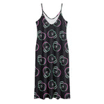 Purple And Teal Skull Pattern Print Jersey Midi Cami Dress