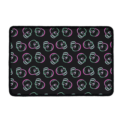 Purple And Teal Skull Pattern Print Kitchen Mat