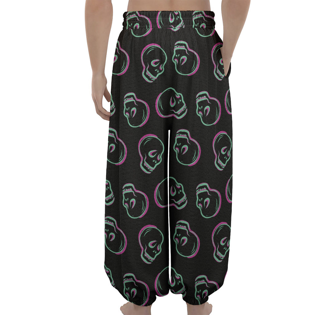 Purple And Teal Skull Pattern Print Lantern Pants