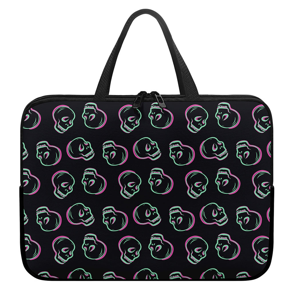 Purple And Teal Skull Pattern Print Laptop Sleeve With Handle