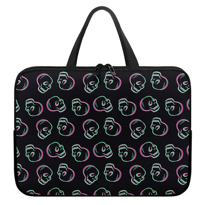 Purple And Teal Skull Pattern Print Laptop Sleeve With Handle