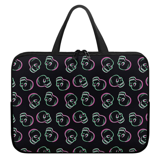 Purple And Teal Skull Pattern Print Laptop Sleeve With Handle