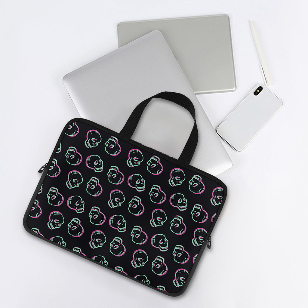 Purple And Teal Skull Pattern Print Laptop Sleeve With Handle