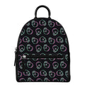Purple And Teal Skull Pattern Print Leather Backpack