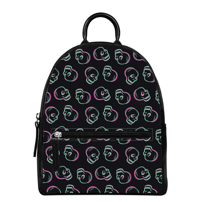 Purple And Teal Skull Pattern Print Leather Backpack