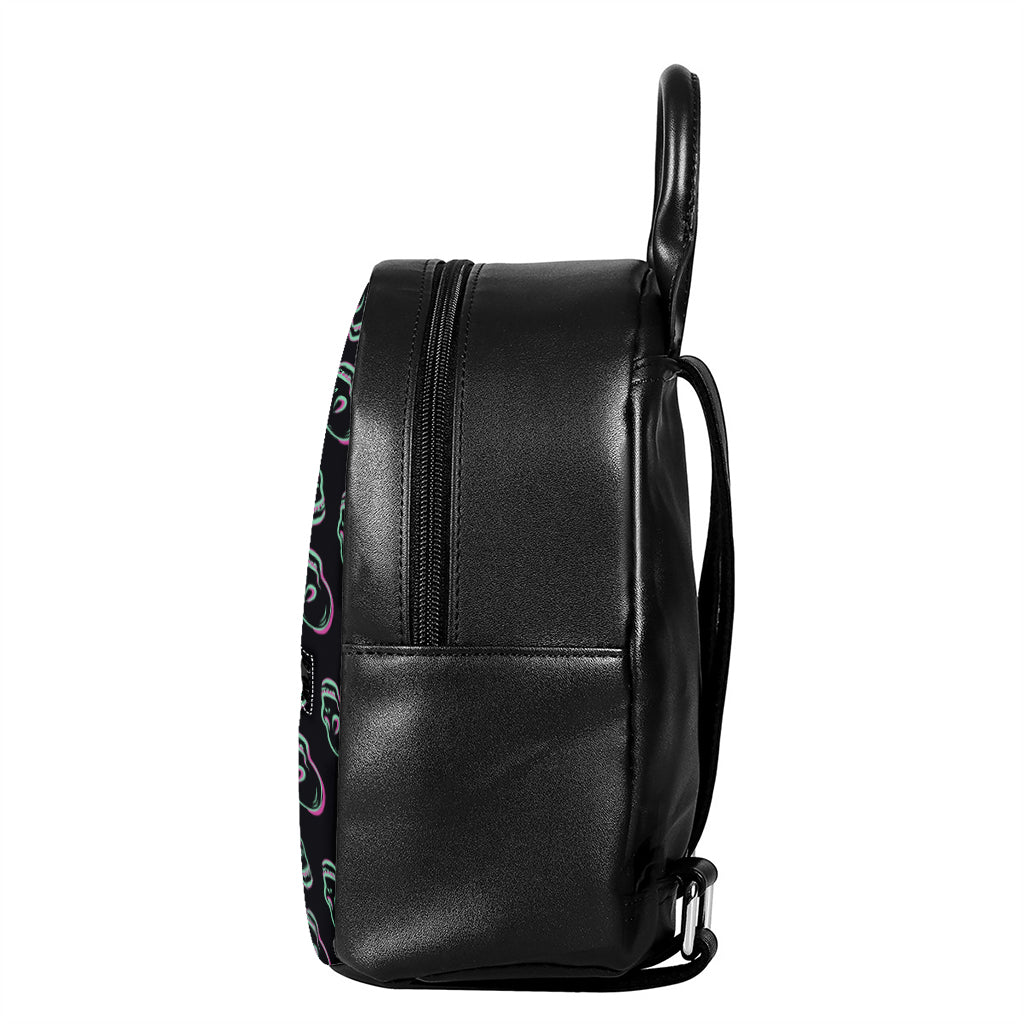 Purple And Teal Skull Pattern Print Leather Backpack