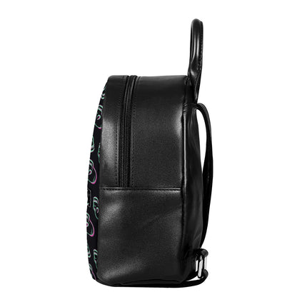 Purple And Teal Skull Pattern Print Leather Backpack
