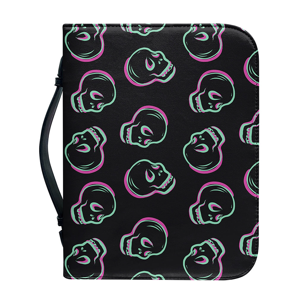 Purple And Teal Skull Pattern Print Leather Bible Cover