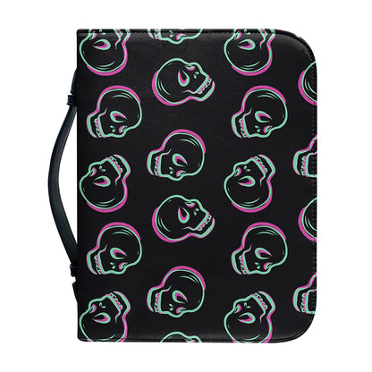 Purple And Teal Skull Pattern Print Leather Bible Cover
