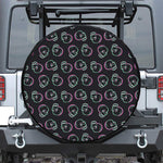 Purple And Teal Skull Pattern Print Leather Spare Tire Cover