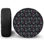 Purple And Teal Skull Pattern Print Leather Spare Tire Cover