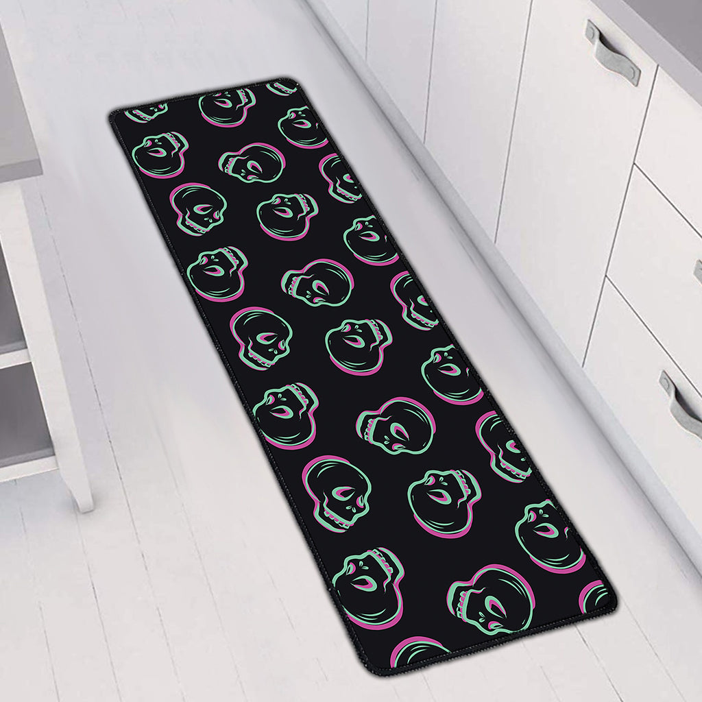 Purple And Teal Skull Pattern Print Long Kitchen Mat