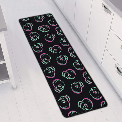 Purple And Teal Skull Pattern Print Long Kitchen Mat
