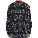 Purple And Teal Skull Pattern Print Long Sleeve Baseball Jersey