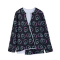 Purple And Teal Skull Pattern Print Long Sleeve Short Coat