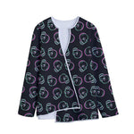Purple And Teal Skull Pattern Print Long Sleeve Short Coat