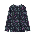 Purple And Teal Skull Pattern Print Long Sleeve Short Coat