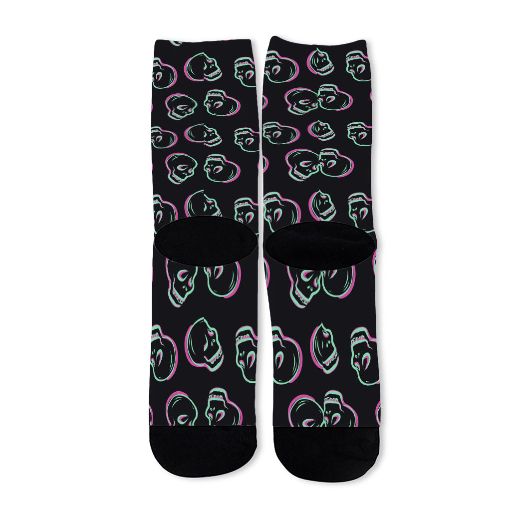 Purple And Teal Skull Pattern Print Long Socks