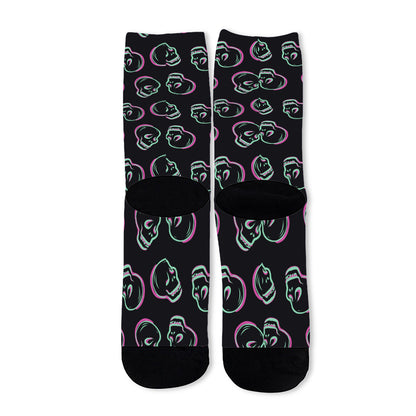 Purple And Teal Skull Pattern Print Long Socks