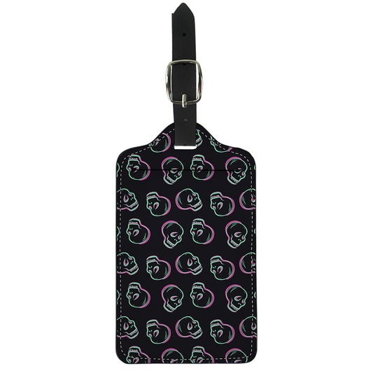 Purple And Teal Skull Pattern Print Luggage Tag