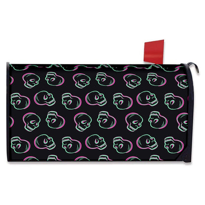 Purple And Teal Skull Pattern Print Mailbox Cover