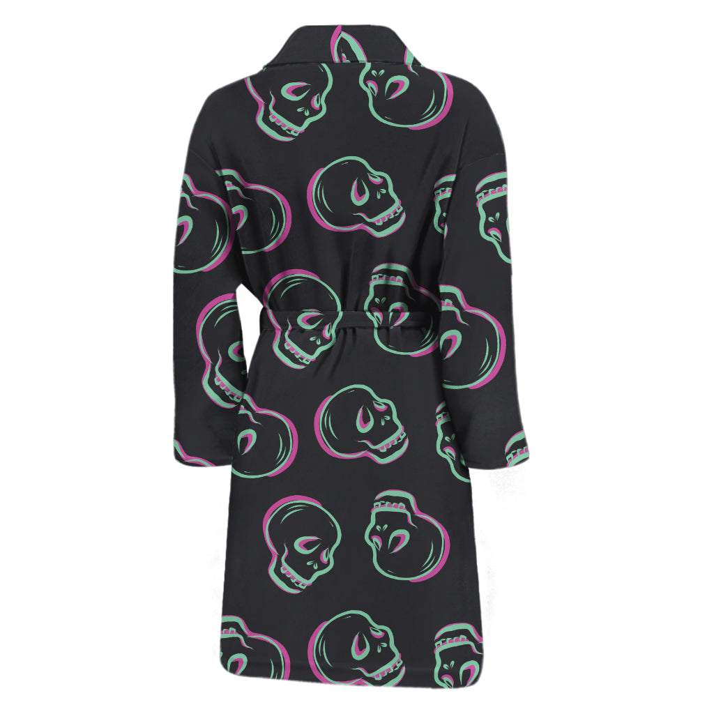 Purple And Teal Skull Pattern Print Men's Bathrobe