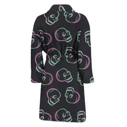 Purple And Teal Skull Pattern Print Men's Bathrobe