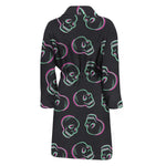 Purple And Teal Skull Pattern Print Men's Bathrobe