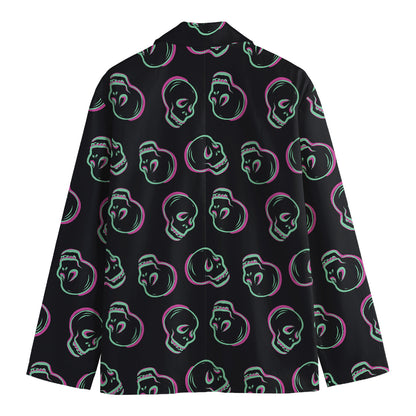 Purple And Teal Skull Pattern Print Men's Blazer